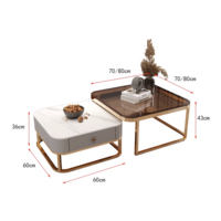 Table basse extensible de luxe 2025, table basse moderne en acier inoxydable et verre avec plateau en marbre, style carré, ensemble pour salon