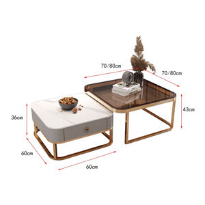 Mesa de Centro Extensible de Lujo <span class=keywords><strong>2025</strong></span>, Moderna, de Acero Inoxidable y Vidrio, con Tapa de Mármol, Estilo Cuadrado, Juego de Sala de Estar - Product Image 4