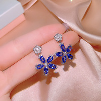 Ensemble de bijoux exquis KISS048 en laiton de luxe en forme de fleur avec zircon bleu pour femmes - occasions de mariage et de fête