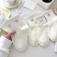Chaussettes ras du cou pour femmes, blanches, tricotées, absorbantes, en polyester et coton, style coréen et japonais, motif lapin de dessin animé, style universitaire, tendance automne