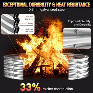 48 Inch Round Galvanized <b>Fire</b> <b>Pit</b> Ring Outdoor Fireplace <b>for</b> Outdoor Gatherings and Campfires Mail Order Packing - Product Image 3