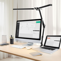 Lampe de bureau DC moderne et simple en aluminium, à double tête flexible, pour salle de lecture, avec bras pliable, éclairage grand angle, intensité réglable, haute luminosité
