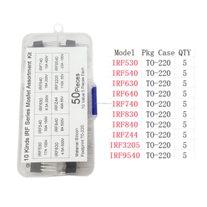 50 cái 10 loại bóng bán dẫn MOSFET Bộ phân loại irfz44n irf530n irf540n irf630n irf640n irf640n irf830n irf840 irf3205 irf9540n - Product Image 2