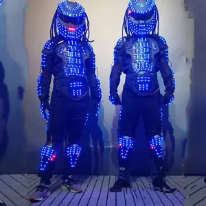 Renk değiştirme Rave sahne parlayan dans performansı giyim LED Robot kostüm LED yanıp sönen Predator işıklı parti kostüm