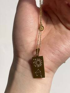 ホットセール占星術スクエア12星座タロットカードデッキジュエリーゴールドステンレス鋼星座サインペンダントネックレス - Product Image 4