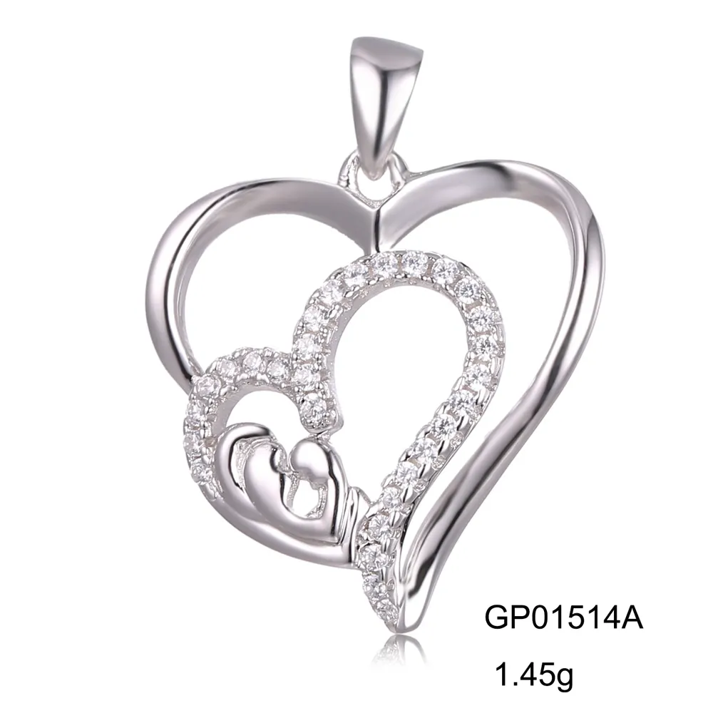 Grace Mum Baby Child Love Heart 925 Sterling Silver CZ Cubic Zirconia Gift Necklace Pendant for Women