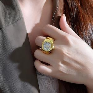 Retro Irregular <strong>Watch</strong> <strong>Ring</strong> Jewelry Gold Plated Rhinestone Decorated Quartz Finger <strong>Watch</strong> for Party Daily Wear - Product Image 5