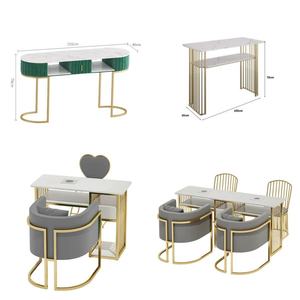 Zxm Stylish Nordic Iron Manicure <b>Table</b> <b>and</b> <b>Chair</b> <b>Set</b> Modern Double-Layer Marble for Salon Nail Salon or Living Room - Product Image 2