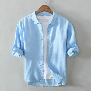 Chemises décontractées pour hommes en chanvre et lin, 100 % écologiques, grande taille, à manches longues, boutonnées, vente en gros - Product Image 1