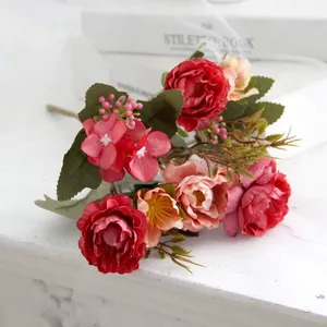 Transworld yüksek kalite yapay ipek çiçekler düğün gelin buketi için gerçeklik hissi veren gül ortanca dekoratif