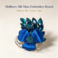 Bros Bordir Miao Antik Bunga Sutra Mulberry Jahitan Tangan dengan Kristal Agate Mutiara Gaya Cina Baru Bros Pin Kerah