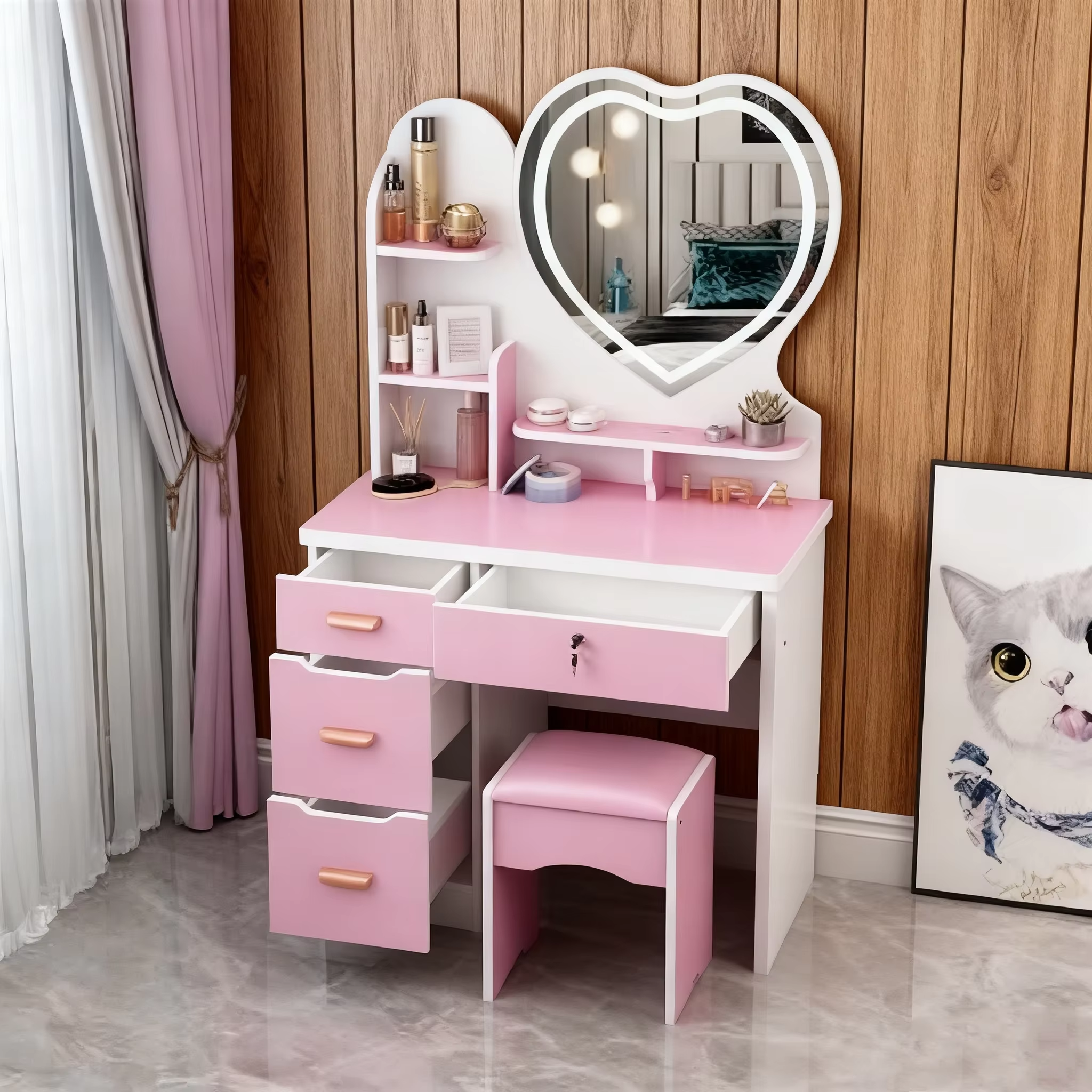 Pink Heart  Lighted Left Cabinet