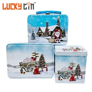 Luckytin Factory Custom Tinplate Container Rectangular Christmas Gift Metal Packaging Candy Chocolate Cookie Tin Box