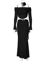 Set Wanita Seksi 2026 Model Off Shoulder Motif Mawar, Set Dua Potong Pakaian Wanita Elegan Rok Maxi Bunga 3D untuk Pesta