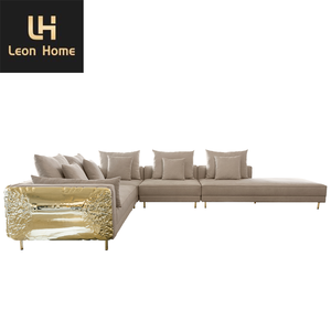 Stile moderno Boca Villa luce di lusso in tessuto soggiorno divani Custom ottone lucido divano Set mobili - Product Image 4