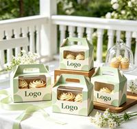 Boîte à cupcakes personnalisée en papier biodégradable vert sauge avec fenêtre, qualité alimentaire, logo personnalisé