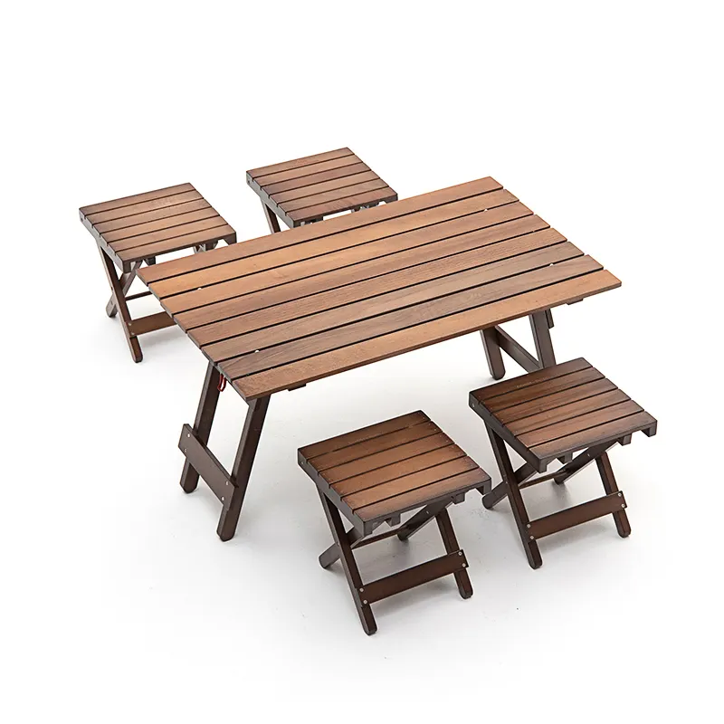 Ahşap yemek takımları eğlence kare dış mekan mobilyası katlanır masa ve sandalyeler bahçe setleri
