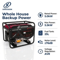 Generador de Gasolina de 5kW para Toda la Casa, 190F 420cc, Tanque de Combustible Grande de 25L, Arranque Eléctrico AVR, Generador de Gasolina para Pequeñas Empresas