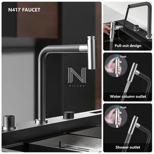 11550 Modern Design Black Nano Touch Screen Panel Double Bowl Hydro Smart Purification Waterfall Kitchen Sink With Dishwasher