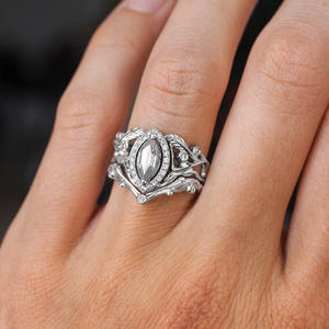 Anillo de circonita marquesa Xiyin de Yunnique, diseño de planta con pavé gris plateado, joyería de moda para fiestas - Product Image 3