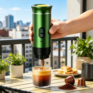 Machine à café à capsules compacte et portable OEM, en alliage d'aluminium vert, 60 ml, alimentée par batterie, entièrement automatique, pour le camping en plein air - Product Image 5