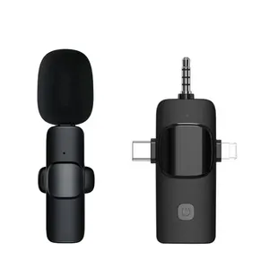 3 in 1 แบบพกพา 2.4G ไร้สายสเตอริโอไมโครโฟนสัมภาษณ์สดกลางแจ้ง Mini ตัดเสียงรบกวน Lapel Mic