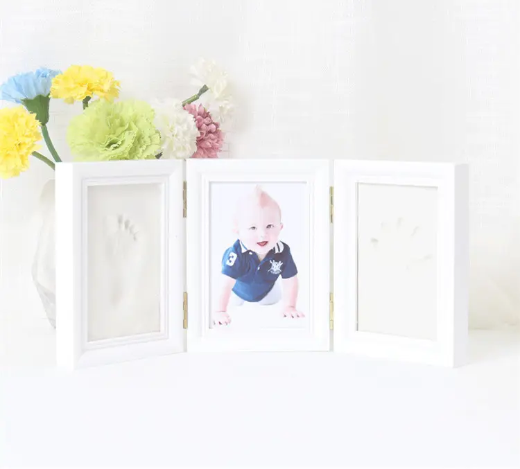 baby foot frame print Kit Baby Hand and Footprint Clay Kit with a Wooden Picture Frame for Baby