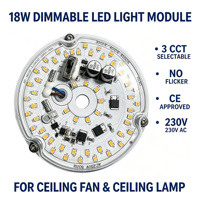 Module d'éclairage LED pour ventilateur de plafond 18W dimmable 230V 3 CCT PCB sans scintillement CE 100mm pour remplacement de lampe de plafond