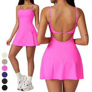 Respirant Séchage Rapide Bretelles Réglables Dos Nu Short De Sport 2 En 1 Yoga Barboteuse Logo Personnalisé Femmes Porter Golf Jupe Robe De Tennis - Product Image 5