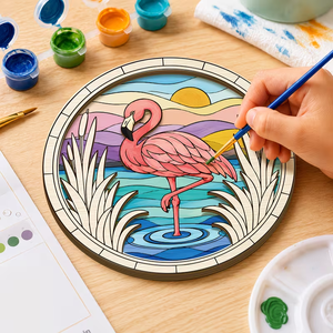 Kit <span class=keywords><strong>de</strong></span> peinture sur bois OCHOICE OEM DIY, motif montagne et <span class=keywords><strong>tulipe</strong></span>, art en bois découpé au laser personnalisé, ensemble d'art en bois à 3 couches, décoration murale pour la maison, cadeau - Product Image 3
