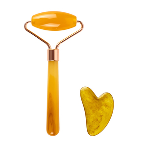 Ensemble de rouleaux de massage Gua Sha en jade citrine 100% naturel pour le visage et le corps - Product Image 1