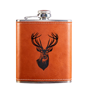 6oz Stainless Steel Hip <strong>Flask</strong> with PU Leather Cover Mini Metal <strong>Flask</strong> for Camping Hip <strong>Flasks</strong> - Product Image 1