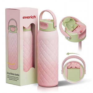 Bouteille d'eau isotherme Everich en acier inoxydable de 32 oz sans BPA avec couvercle à paille anti-fuite et ouverture facile pour une consommation tout au long de la journée - Product Image 1