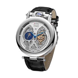 3D Basso-relievo 스켈레톤 다이얼 Mens 시계 Moon Phase Tourbillon 가죽 스마트 시계 남자 손목 자동 - Product Image 2