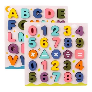 Alphabet Puzzle Éducation préscolaire pour enfants Poignée en bois alphabet Jeu de puzzle pour enfants Jouets en bois éducatifs L1 A