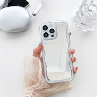 Ins Style Big Wave Cadre Mignon Maquillage Miroir Couverture Complète Étui De Protection pour IPhone16 15 14 13 12 11 Pro Max Téléphone Cas