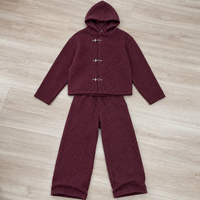 Ensemble deux pièces en tricot gaufré pour homme, veste à capuche à boutons et pantalon large décontracté, style streetwear, logo personnalisé