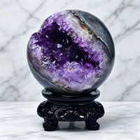 Ornamen Geode Amethyst Alami Berbentuk Cornucopia untuk Dekorasi Rumah dan Kantor, Kerajinan Kristal Lainnya
