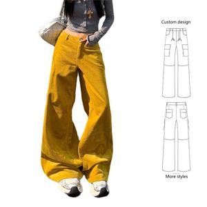 Mùa Thu Và Mùa Đông Của Phụ Nữ Retro Cao Eo Rộng Rộng Rộng Chân Vải Nhung Quần Dây Kéo Bay & Nút Đóng Cửa Giản Dị Thẳng Quần - Product Image 1