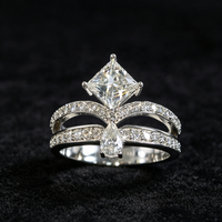 Bague de Fiançailles et de Promesse de Luxe en Argent 925 avec Moissanite GRA D Color Bling Pear Princess pour Femme, Passe le Testeur de Diamant