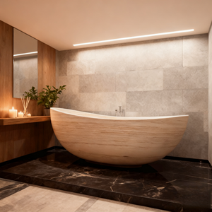 Hot Selling Modern Design Natural Marble Oval Freestanding <strong>Bathtub</strong> With Drainer 500-600L Capacity For Villas' Bathrooms - Product Image 1
