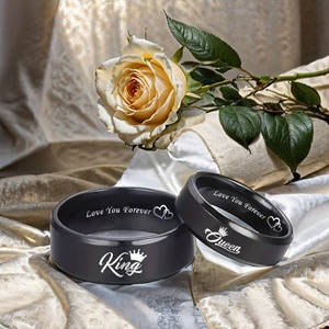 Anneaux de couple classiques en acier inoxydable, design populaire, anneaux de mariage roi et reine, couronne, cadeau d'anniversaire, bijoux - Product Image 3