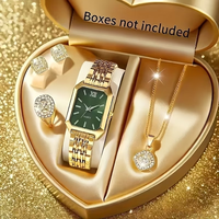 Ensemble de bijoux pour femmes LP82, 4 pièces, montre en alliage plaqué or de haute qualité, zircon, collier, bague, boucles d'oreilles, cadeau de mariage ou de fiançailles