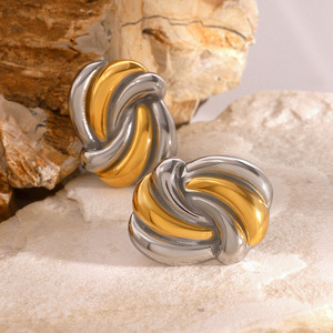 <b>Stud</b> <b>Earrings</b> 18k Gold Stainless Steel Wave Pattern Fashion Jewelry - Product Image 3