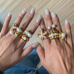 Bagues en perles européennes et américaines en acier titane, bijoux inaltérables, luxe léger, sensation haut de gamme, bagues tendance en acier inoxydable - Product Image 2