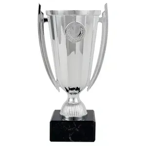 Coppa di Partecipazione Argentata con Manici e Base in Marmo Nero - Product Image 1