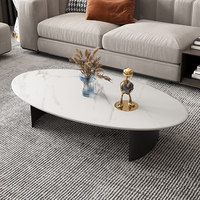 Table basse ovale moderne minimaliste de luxe léger avec plateau en ardoise et structure métallique pour salon et usage domestique