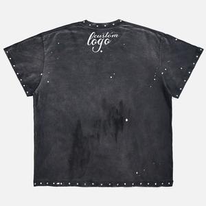 カスタムメンズコットン100% オーバーサイズ箱入りディストレスtシャツ男性手作りカラーインクスプラッシュパターンヴィンテージウォッシュTシャツ - Product Image 4