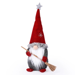 Décoration de Noël, poupée sans visage créative, poupée gnome debout, poupée Père Noël avec balai - Product Image 1