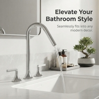 Robinet de salle de bain moderne en laiton chromé à montage sur comptoir, à arc haut, 3 trous, mitigeur de lavabo large, double levier, eau chaude et froide
